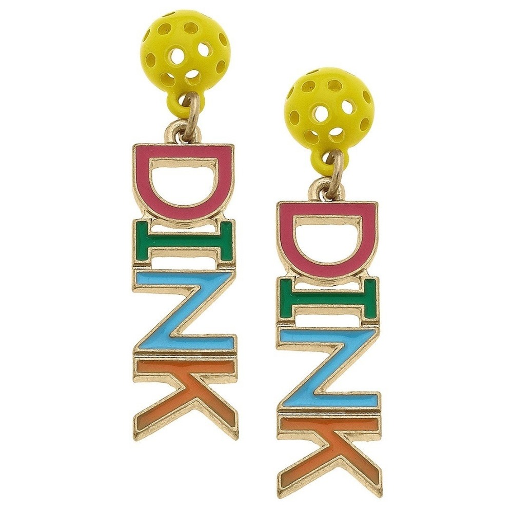 CANVAS STYLE Dink Pickleball Earrings‎ Dangle Drop Yellow Ball Gold Plated NWT